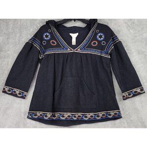 Diesel Sweatshirt Womens Medium Black Embroidered Long Sleeve Hooded Boho Top